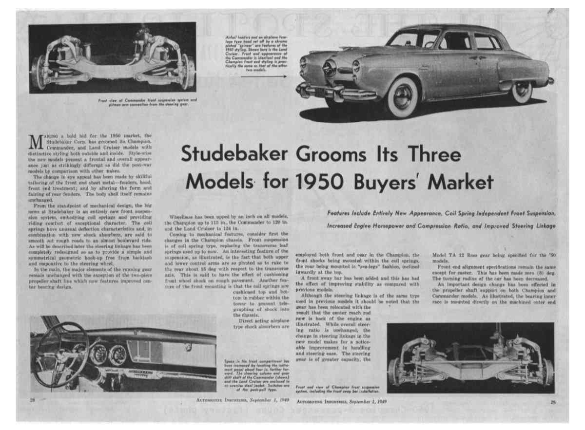 Studebaker Grooms Its Three Models for 1950 Buyers' Market